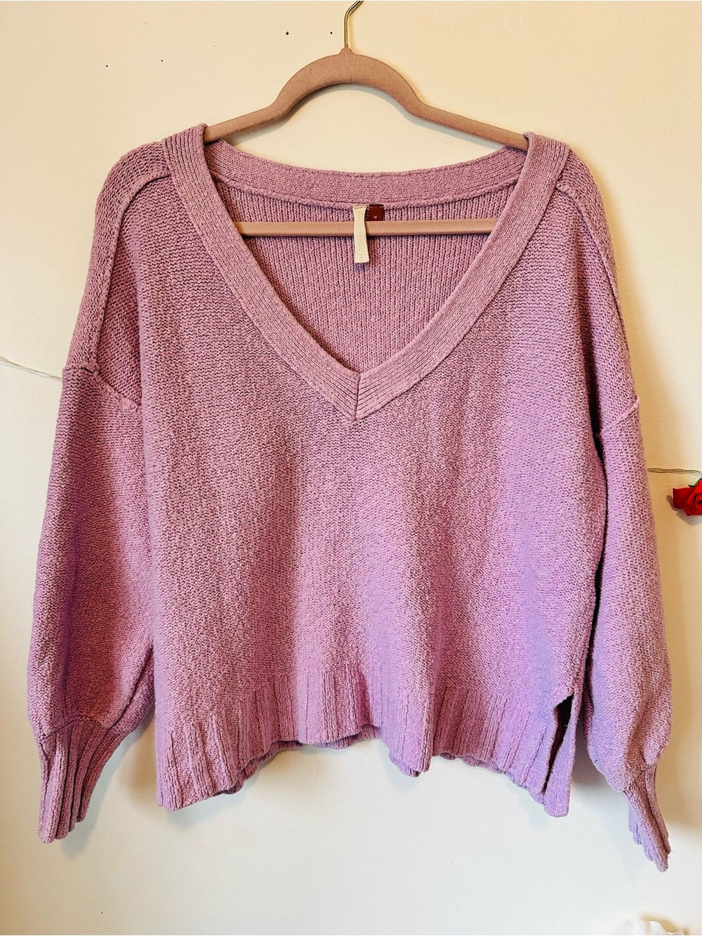 Anthropologie Pilcro Lavender Purple Deep V Cotton Sweater M L - Picture 6 of 9